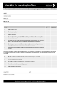 FLS Ltd. Subfloor Installation Checklist